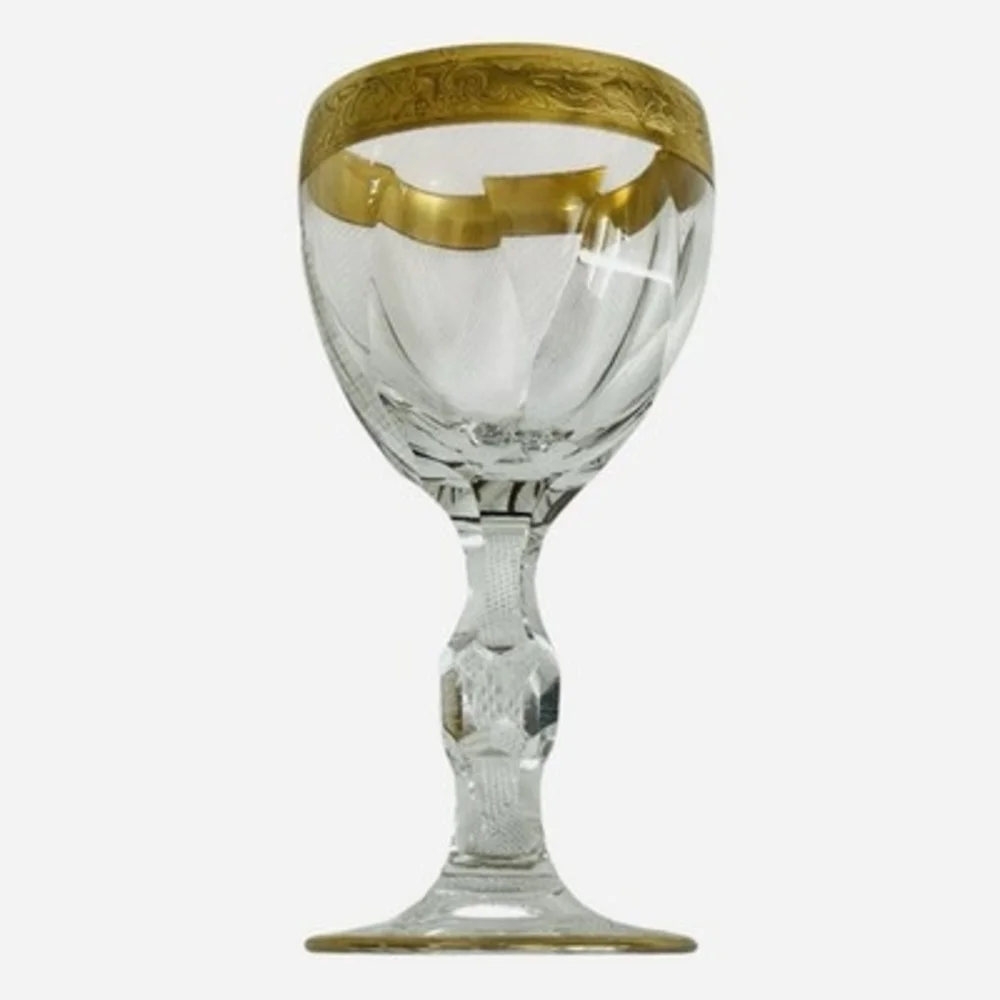Pair Vintage Bohemian Gold Encrusted Cut Crystal Shot Glasses 4.25